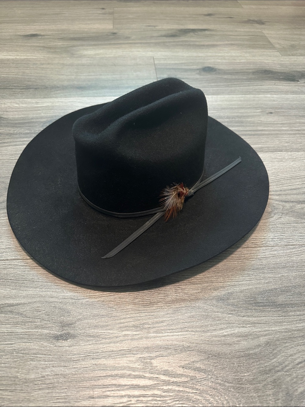 LHC Brands 100% Wool Felt Rancher Hat Size 7 1/4 Made in USA Black Feather Band